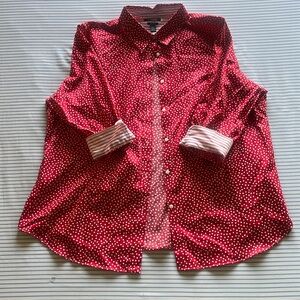 half-sleeve red and white polka dot button up